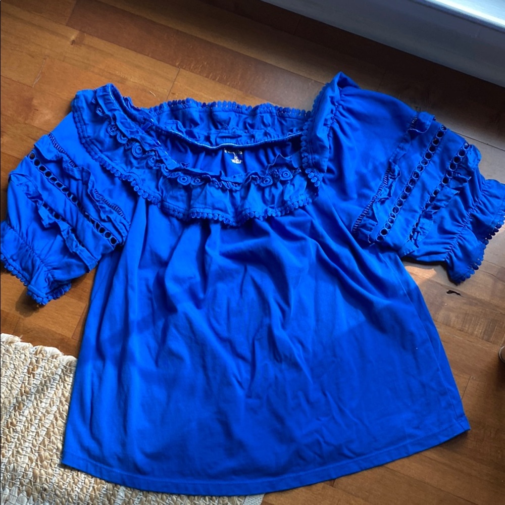 Lilly Pulitzer Blue Ruffled Blouse Relaxed Fit